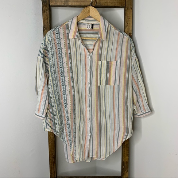 Anthropologie Tops - Anthropologie Multicolor Yarn-Dyed Striped Button Down Shirt Size XS/S